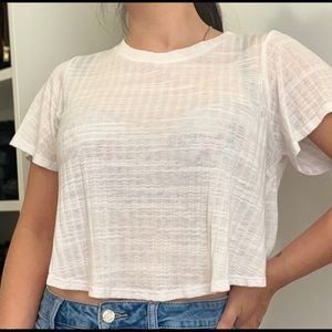 Women white mid crop top t shirt basic